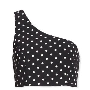 cinq a sept | black and white polka dot crop top
